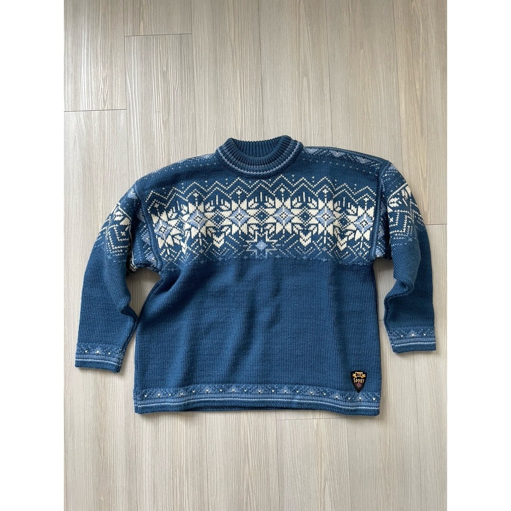 Dale of Norway Women's VTG Blue Wool Knit Fair Isle Sweater Size S Ski Lodge